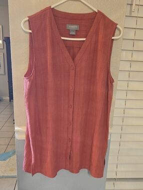 Liz Claiborne Sleeveless Button-Front Tunic — Rose Clay
